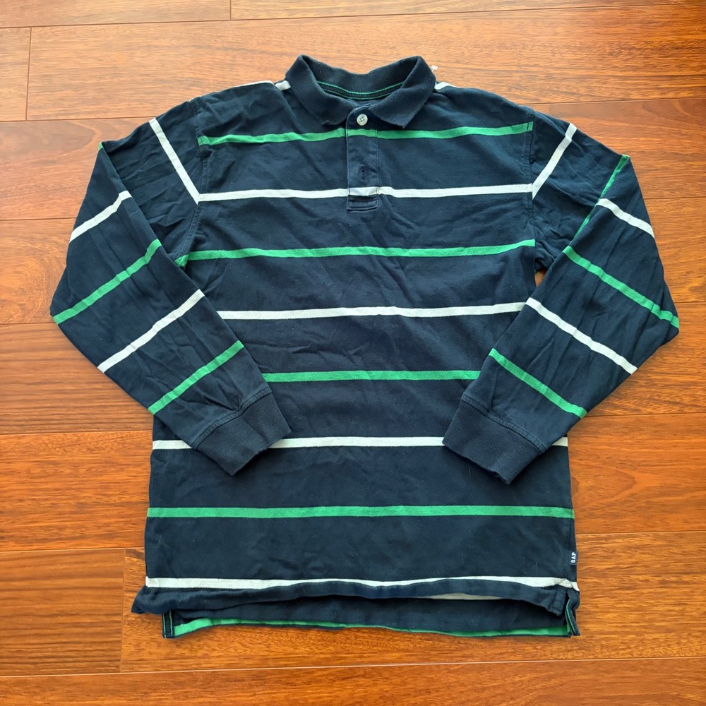 Gap Rugby Long Sleeve Striped Polo Shirt Navy Blue Green White XXL Fits S